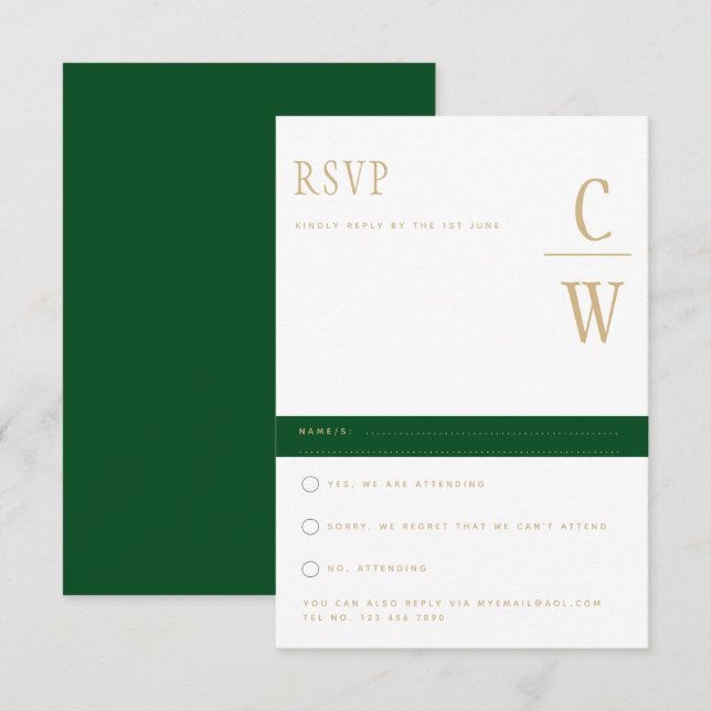 Trending Emerald Green Gold Wedding RSVP Karte (Vorne/Hinten)