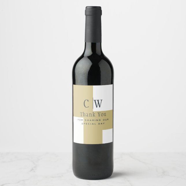 Trending Gold White Wedding Vielen Dank Table Wine Weinetikett (Vorderseite)