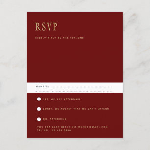 Trending Modern Burgundy Gold Wedding RSVP Postca Postkarte