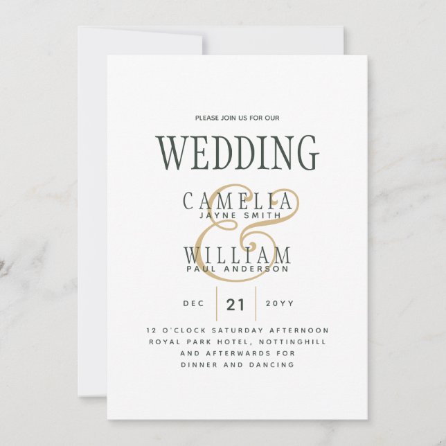 Trending Modern OLIVE Green Gold Wedding Einladung (Vorderseite)