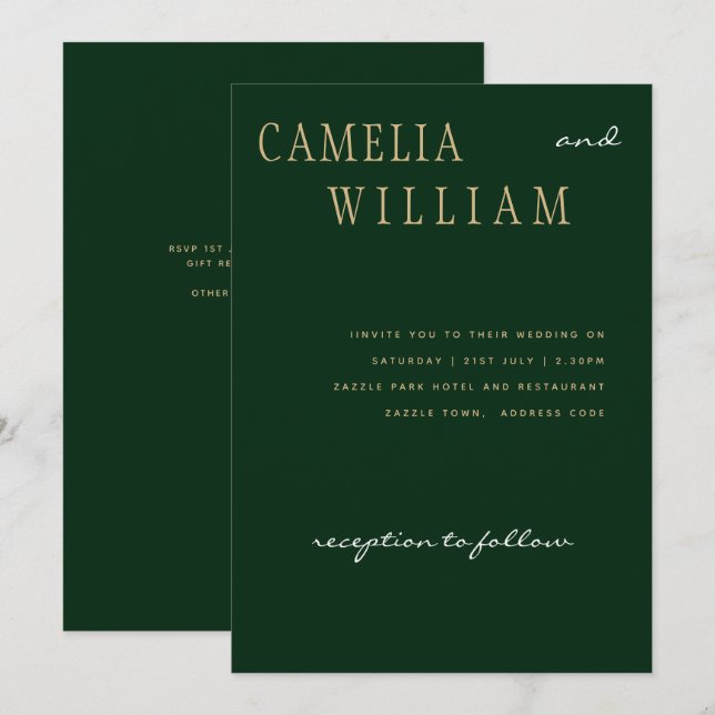 Trending Modern Wedding Emerald Green Gold Einladung (Vorne/Hinten)