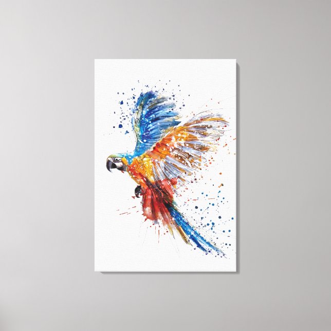 Trending Parrot Aquarellbilder gekrempelte Canvas  Leinwanddruck (Vorderseite)