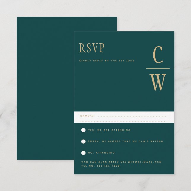Trending Peacock AQUAMARIN Green Gold Wedding RSVP (Vorne/Hinten)