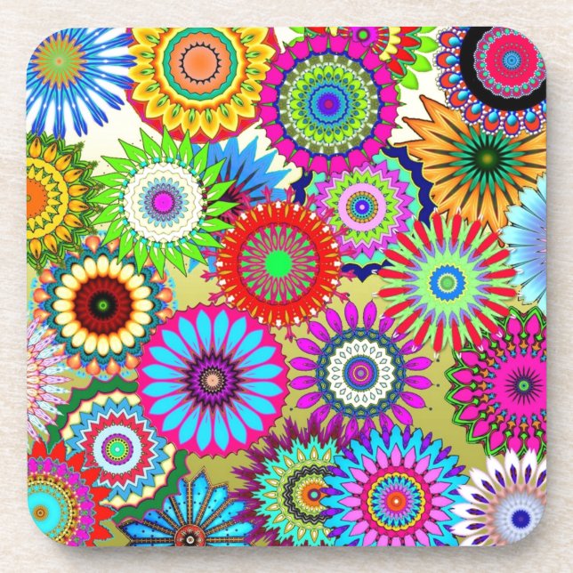 Trending Psychadelic Blume Power Druckzubehör Getränkeuntersetzer (Vorderseite)