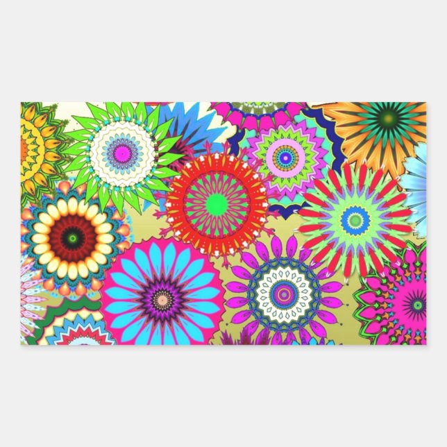 Trending Psychadelic Blume Power Druckzubehör Rechteckiger Aufkleber (Vorderseite)