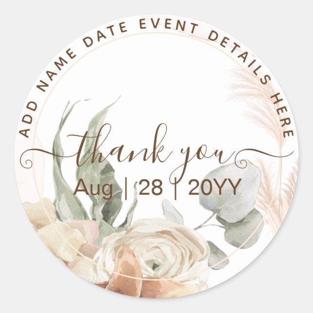 Trending Terracotta Pampas Grass Wedding Runder Aufkleber (Vorderseite)