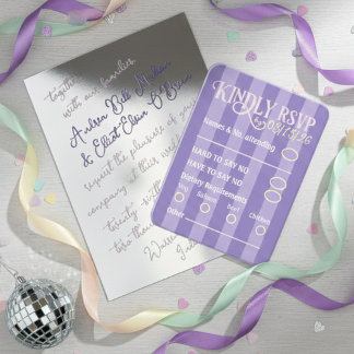 Trendkarte Lila Disco-Hochzeit RSVP-Beilagekarte Begleitkarte