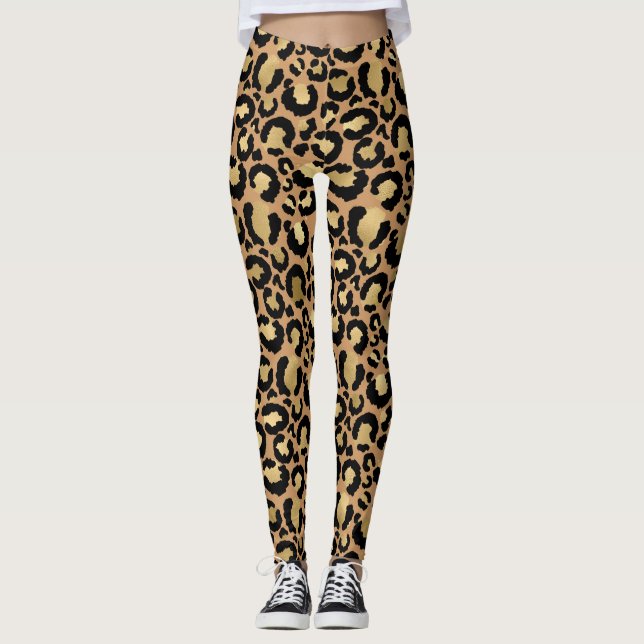 Trendleopard-Druck mit Goldfolie Leggings (Vorderseite)