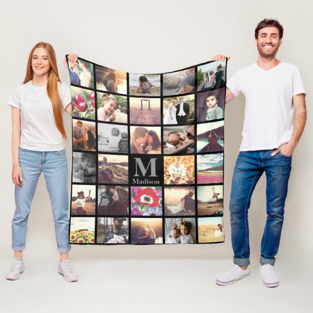 Trendliches Foto-Gitter mit Monogramm Fleecedecke (Beispiel)