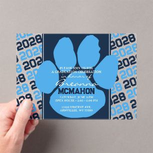 Trendlight Blue & Navy Abschluss Pawprint Clear Acryleinladungen