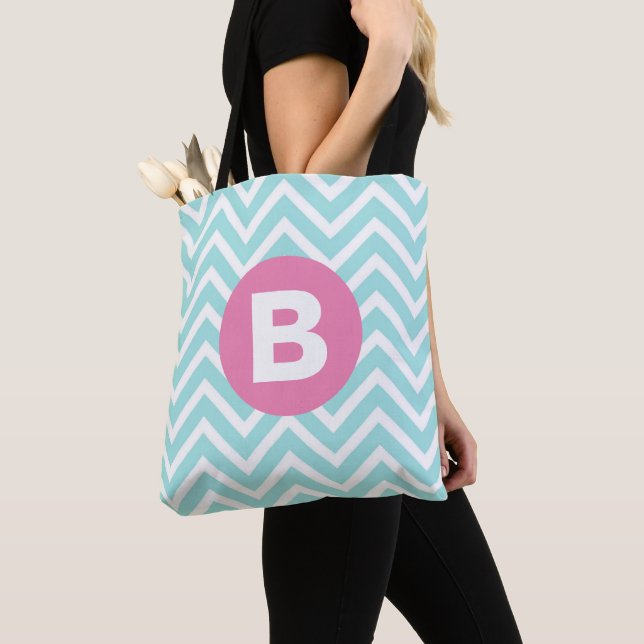 Trendlight Blue Zickzack Pink Monogram Tasche (Von Nahem)