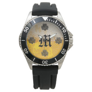 Trendlustiges Bier Irisches Kleeblatt Monogramm Armbanduhr