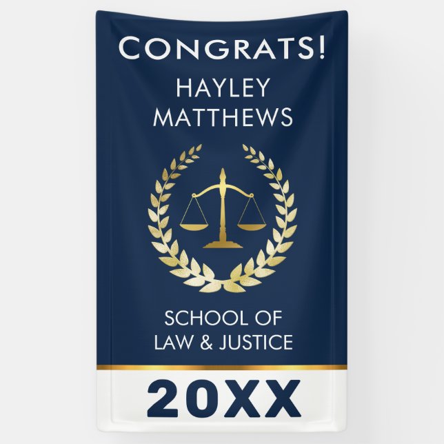 Trendly Law Student Abschluss Gold & Navy Banner (Vertikal)