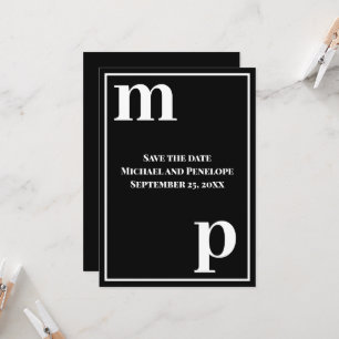 Trendly Lower Case Monogram Black Save the Date Einladung
