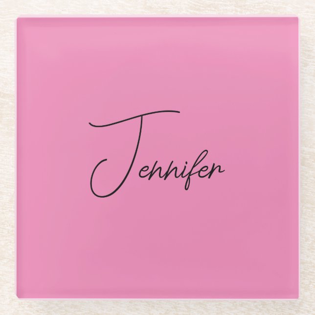 TrendMinimalistisch Moderne, Schlichte Rosa Farbe Glasuntersetzer (Vorderseite)