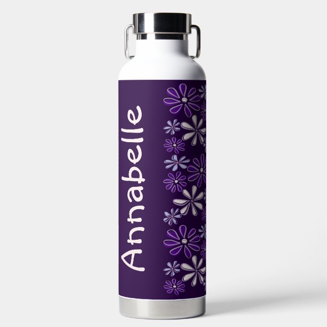 Trendname Lila Blume Doodle Muster Trinkflasche (Vorderseite)