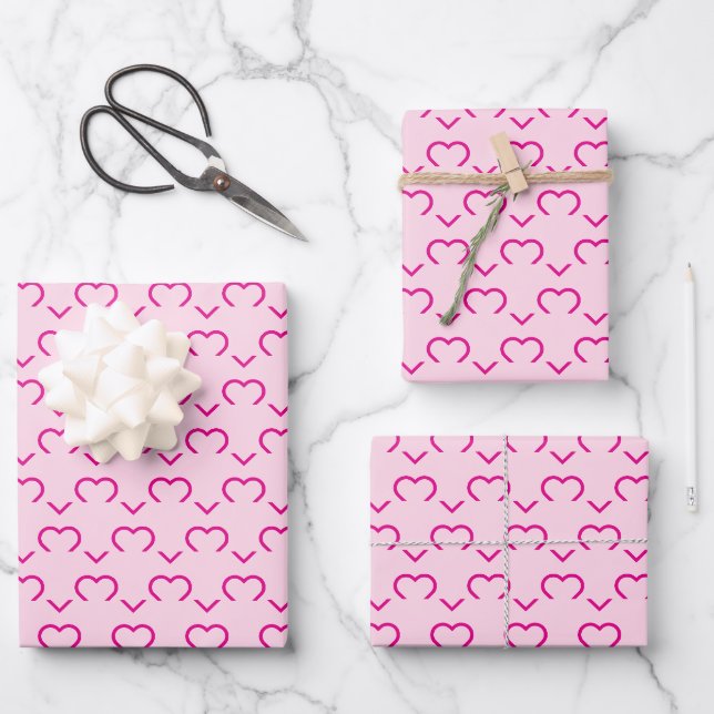 TrendNiedliches rosa Herzmuster Einfach Geschenkpapier Set (Vorderseite)