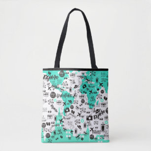Trendreisen Objekte Typografie Muster Aquamarin We Tasche