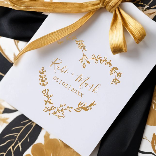 Trendromantische Wildblumen Twigs Heart Wedding Gummistempel (Trendy Romantic Wildflowers Twigs Heart Wedding Rubber Stamp.)