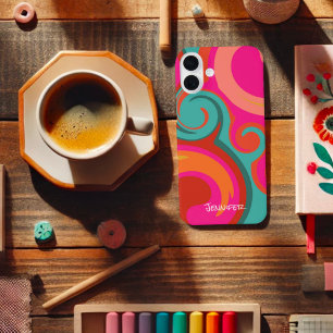 Trendrosa Abstrakte Wirbel Personalisiert Moderne Case-Mate iPhone 14 Plus Hülle