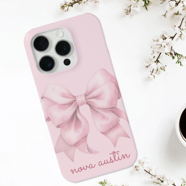 Trendrosa Bow Personalisiert mit Name Monogram iPhone 15 Pro Hülle (Von Creator hochgeladen)