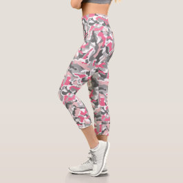 Trendrosa Grau-Camouflage-Muster Capri Leggings