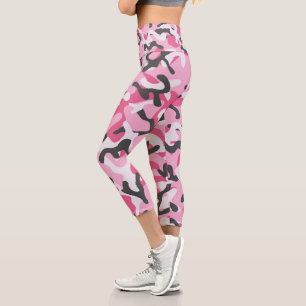 Trendrosa Grau Weiße Camouflage Muster Sommer Capri Leggings