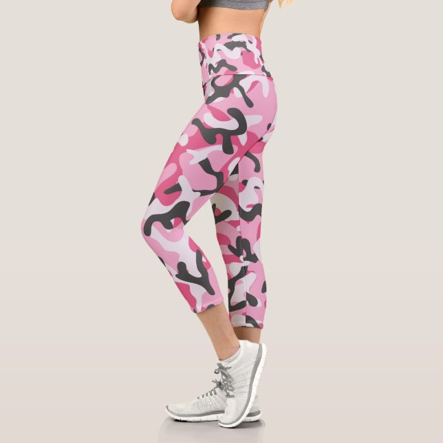 Trendrosa Grau Weiße Camouflage Muster Sommer Capri Leggings (Links)