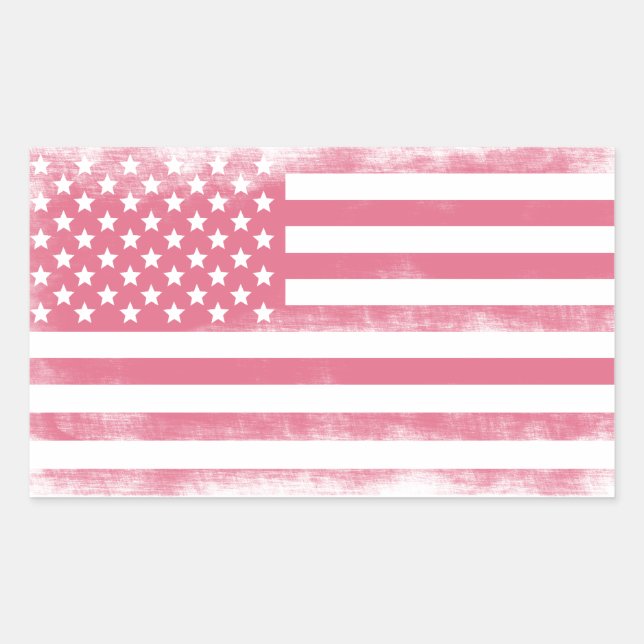 Trendrosa Grunge American Flag Rechteckiger Aufkleber (Vorderseite)