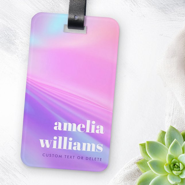 Trendrosa lila Pastellfarben individuelle Name Gepäckanhänger (Trendy pink purple pastel gradient custom name luggage tag)
