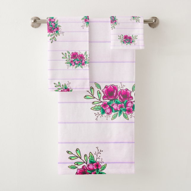 Trendrosa Papier und Doodle Florals Badhandtuch Set (Insitu)