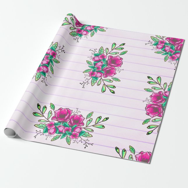 Trendrosa Papier und Doodle Florals Geschenkpapier (Ungerollt)