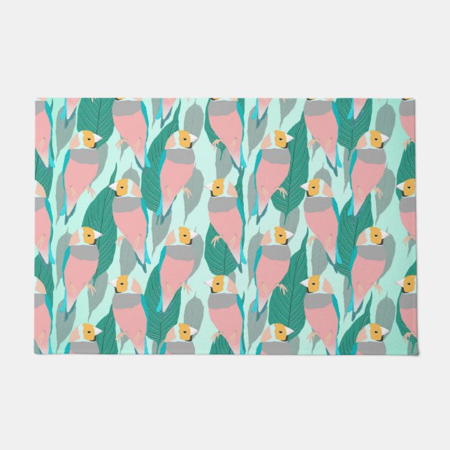 Trendrosa Rainbow Finch Bird & Green Foliage Fußmatte (Vorderseite)
