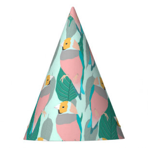 Trendrosa Rainbow Finch Bird & Green Foliage Partyhütchen