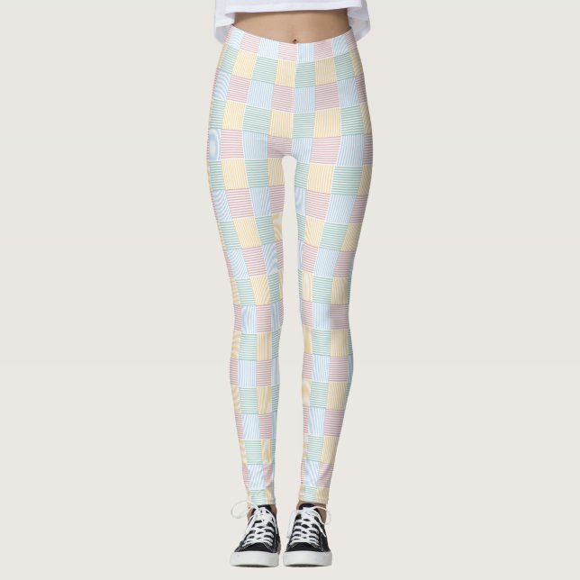 Trendrosa Rose Blau Grün Gelb Weiß Moderne Leggings (Vorderseite)