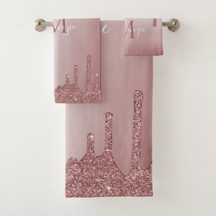 Trendrosa Rose Gold Glitzer Tropfen Badhandtuch Set