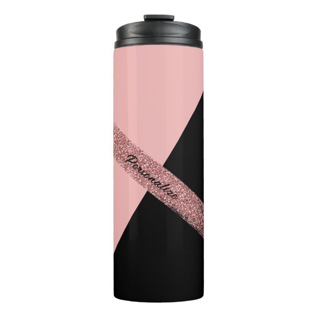 Trendrosa Schwarzer Glitzer Personalisiert Chic Gl Thermosbecher (Vorderseite)