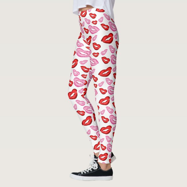 Trendrosa und rote Lippenstift-Drucke Leggings (Links)