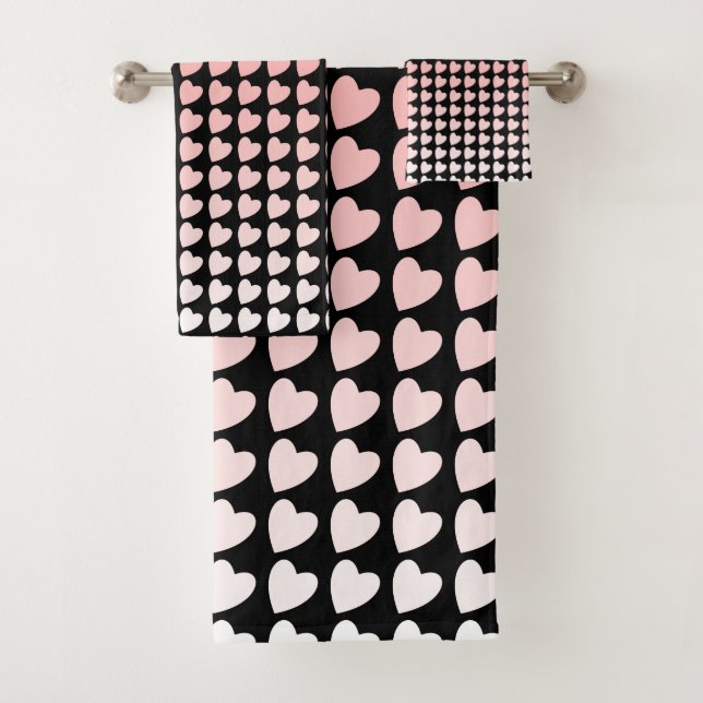 Trendrosa und Schwarz-Herz-Muster Badhandtuch Set (Insitu)