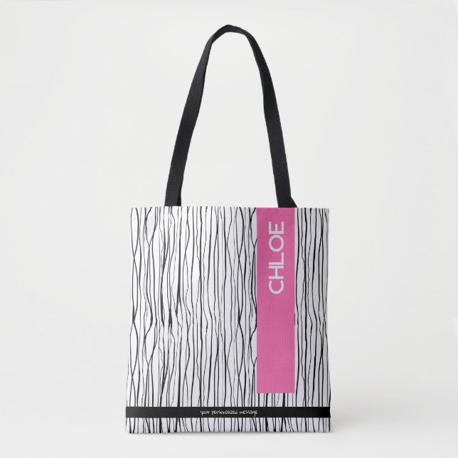 Trendrosa und schwarz Personalisiert Tasche (Vorderseite)