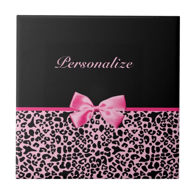 Trendrosa und schwarze Leoparden, rosa und rosafar Fliese (Vorderseite)