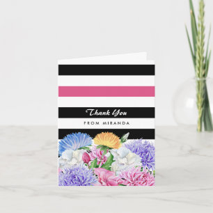 Trendrosa und schwarze Streifen floral Vielen Dank Dankeskarte