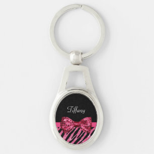 Trendrosa Zebra Print IMITATE Glitz Bow mit Namen Schlüsselanhänger