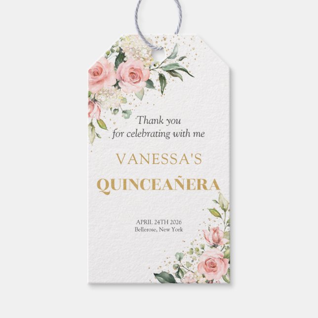 Trendrot Blütengold tiara Quinceañera Geschenkanhänger (Vorderseite)