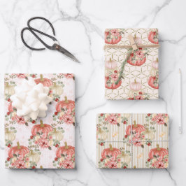 Trendrot Pink Pfirsichcreme Flroal Pumpkin Geschenkpapier Set