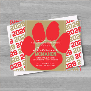 Trendrot und Bronze Gold Abschluss Pawprint Klar Acryleinladungen