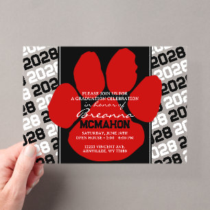 Trendroter und schwarzer Abschluss-Pawprint Klar Acryleinladungen