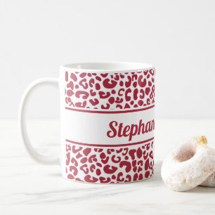 Trendroter und weißer Leoparddruck mit Namen Kaffeetasse
