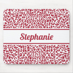 Trendroter und weißer Leoparddruck mit Namen Mousepad
