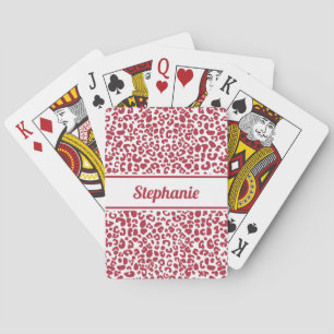 Trendroter und weißer Leoparddruck mit Namen Spielkarten